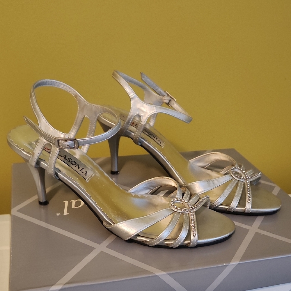 Silver Strappy Women's Sandals - Picture 2 of 5
